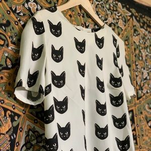 Black Cat Print Top